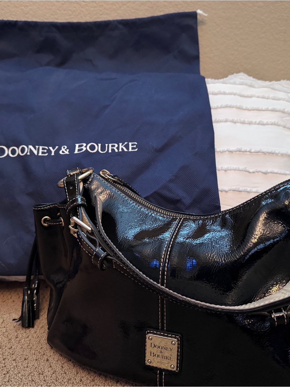 Dooney & Bourke Black Patent Leather Shoulder Hobo